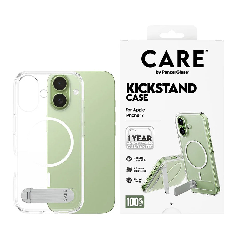 Funda MagSafe para Apple iPhone 17, PanzerGlass, con soporte Kickstand, Transparente