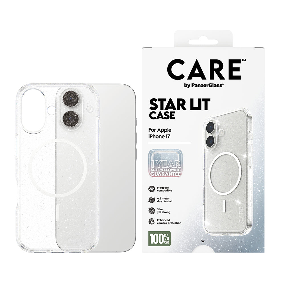 Funda MagSafe para Apple iPhone 17, PanzerGlass, Care Urban Explorer Star Lit, Transparente Blanca