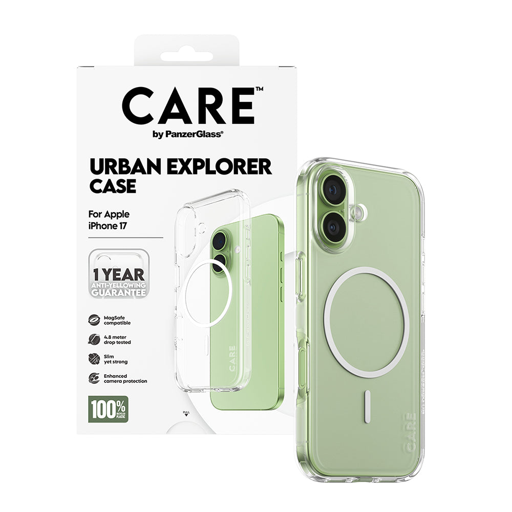 Funda MagSafe para Apple iPhone 17, PanzerGlass, Care Urban Explorer, Transparente Blanca