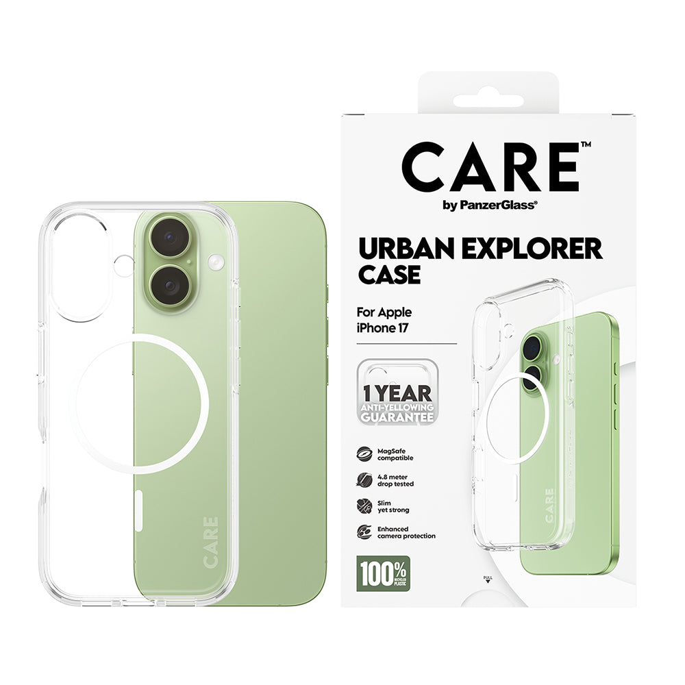 Funda MagSafe para Apple iPhone 17, PanzerGlass, Care Urban Explorer, Transparente Blanca