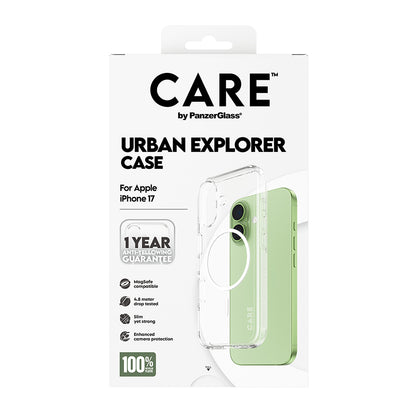 Funda MagSafe para Apple iPhone 17, PanzerGlass, Care Urban Explorer, Transparente Blanca