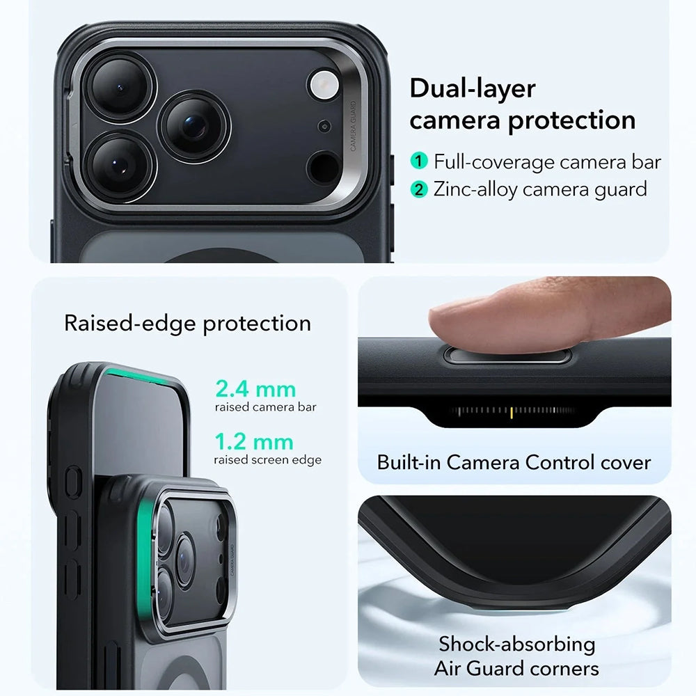 Funda MagSafe para Apple iPhone 17 Pro, ESR, Classic Hybrid Kickstand, Negra Satinada