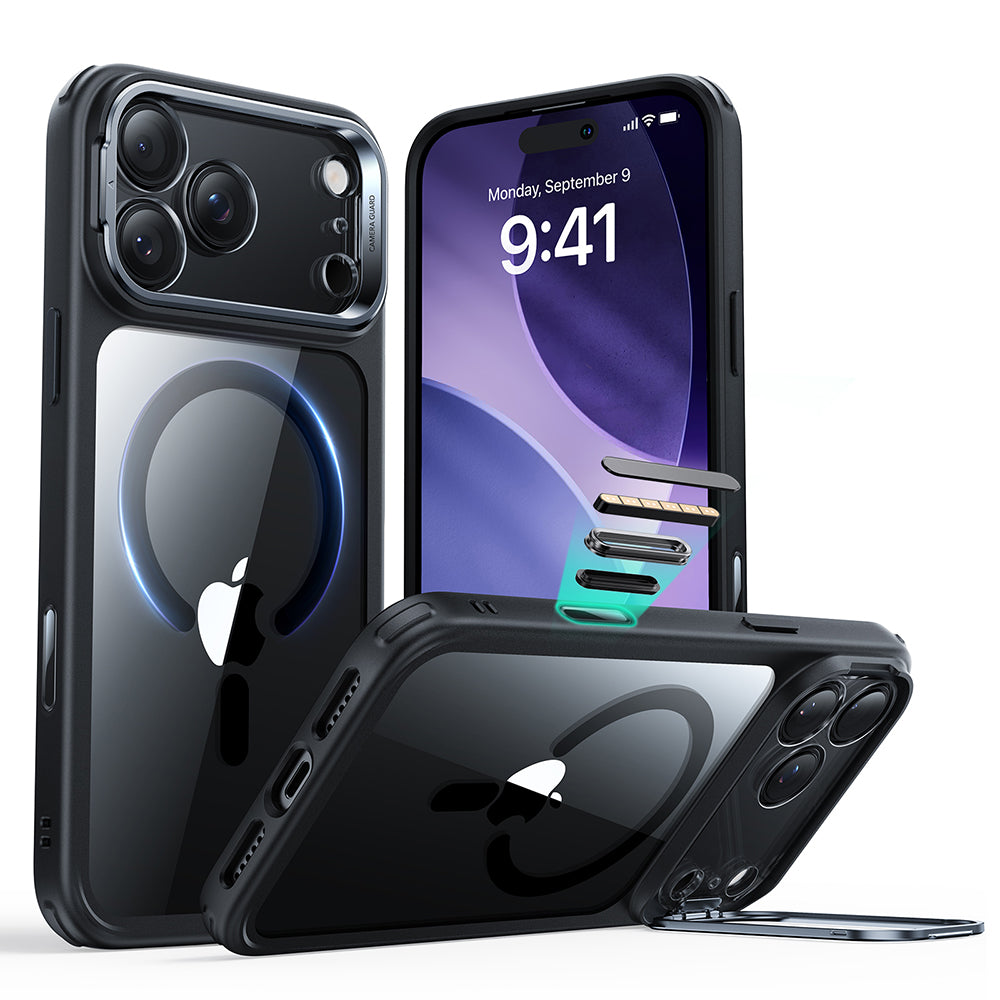 Funda MagSafe para Apple iPhone 17 Pro, ESR, Classic Hybrid Kickstand, Negra Transparente