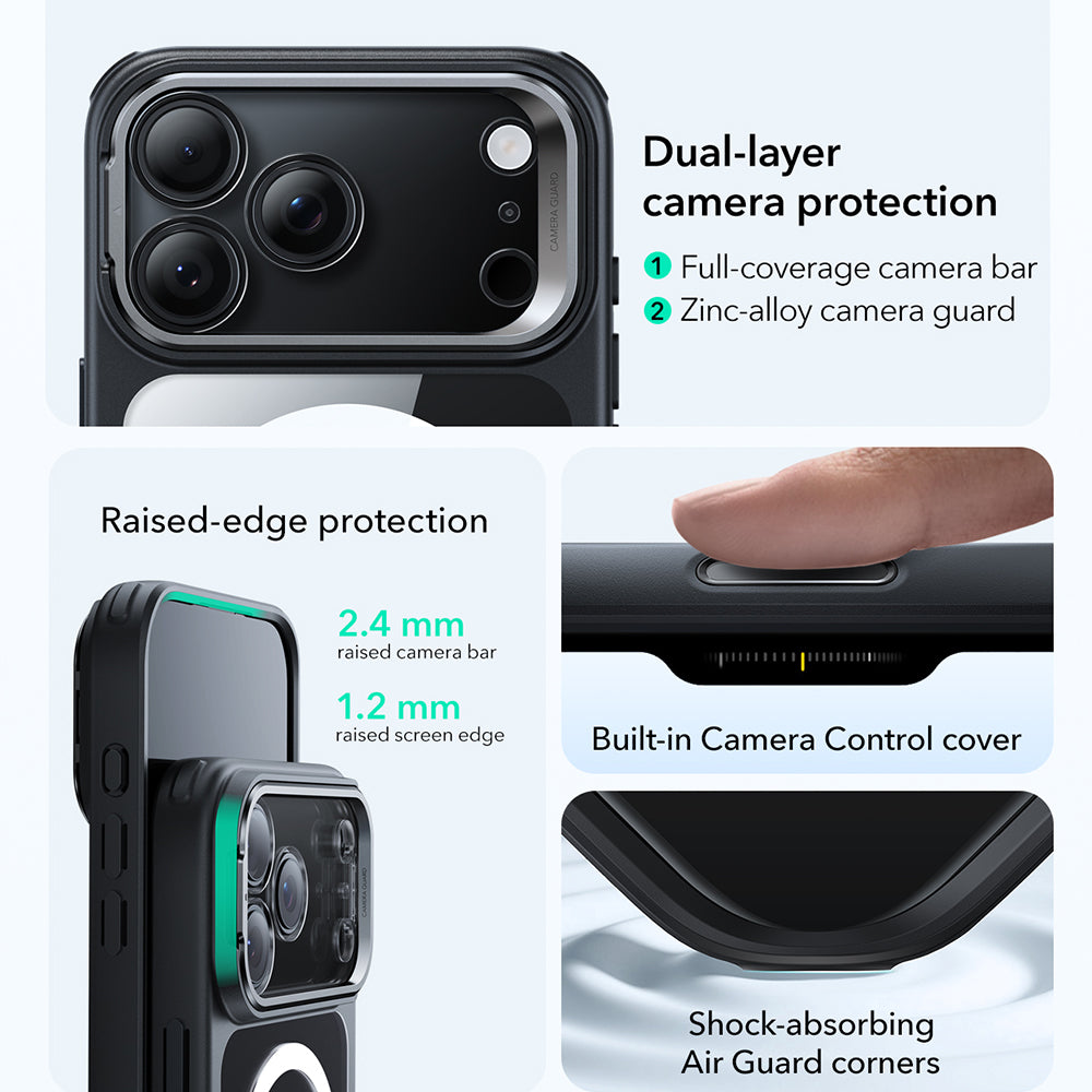 Funda MagSafe para Apple iPhone 17 Pro, ESR, Classic Hybrid Kickstand, Negra Transparente
