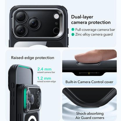 Funda MagSafe para Apple iPhone 17 Pro, ESR, Classic Hybrid Kickstand, Negra Transparente