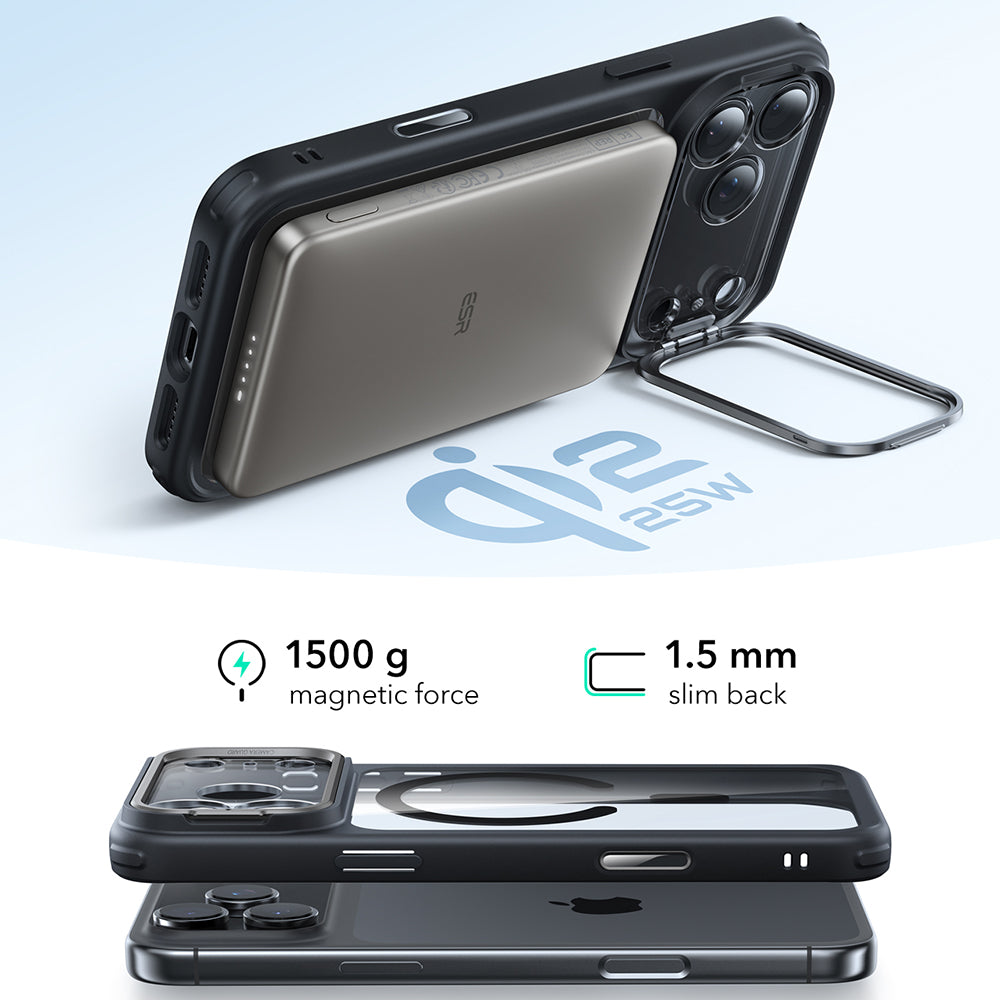 Funda MagSafe para Apple iPhone 17 Pro, ESR, Classic Hybrid Kickstand, Negra Transparente