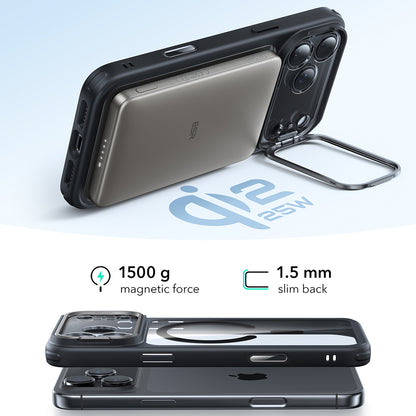 Funda MagSafe para Apple iPhone 17 Pro, ESR, Classic Hybrid Kickstand, Negra Transparente
