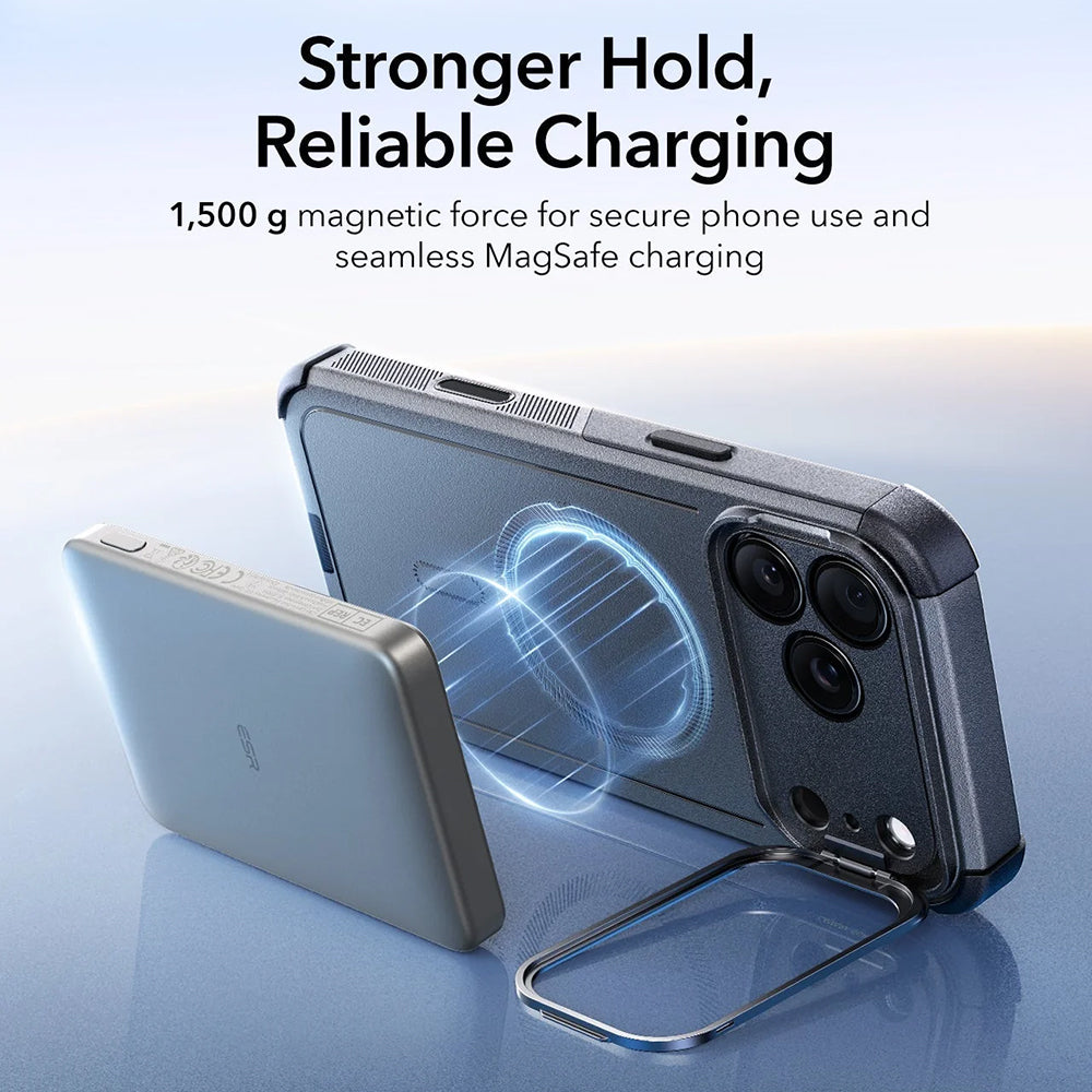 Funda MagSafe para Apple iPhone 17 Pro, ESR, Cyber Armor Kickstand, Gris