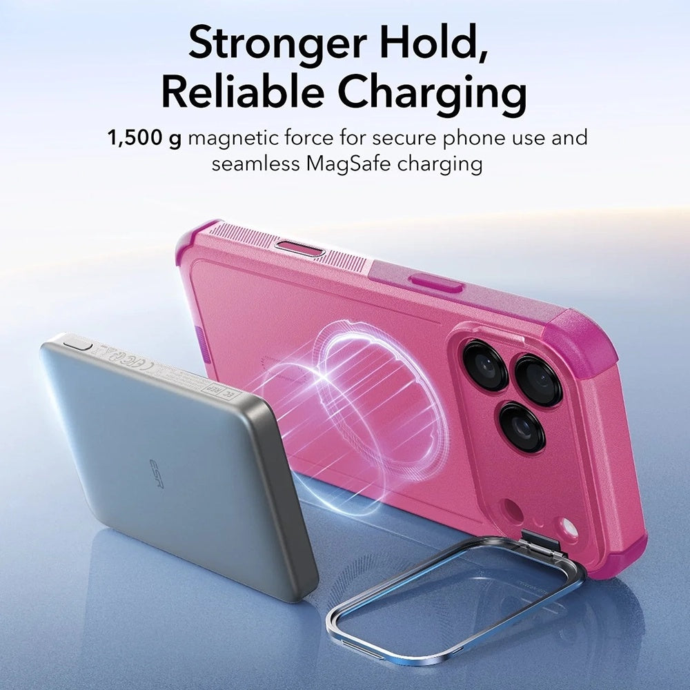 Funda MagSafe para Apple iPhone 17 Pro, ESR, Cyber Armor Kickstand, Rosa