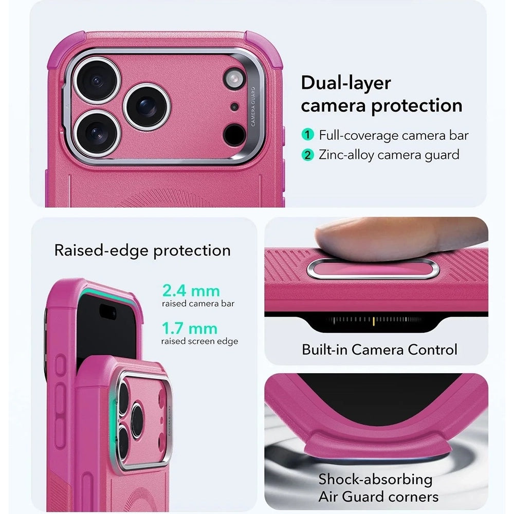Funda MagSafe para Apple iPhone 17 Pro, ESR, Cyber Armor Kickstand, Rosa