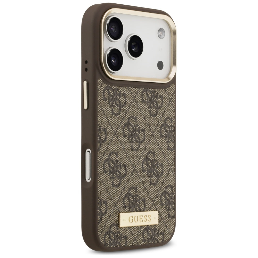 Funda MagSafe para Apple iPhone 17 Pro, Guess, 4G Logo Plate, Marrón