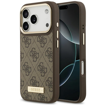 Funda MagSafe para Apple iPhone 17 Pro, Guess, 4G Logo Plate, Marrón