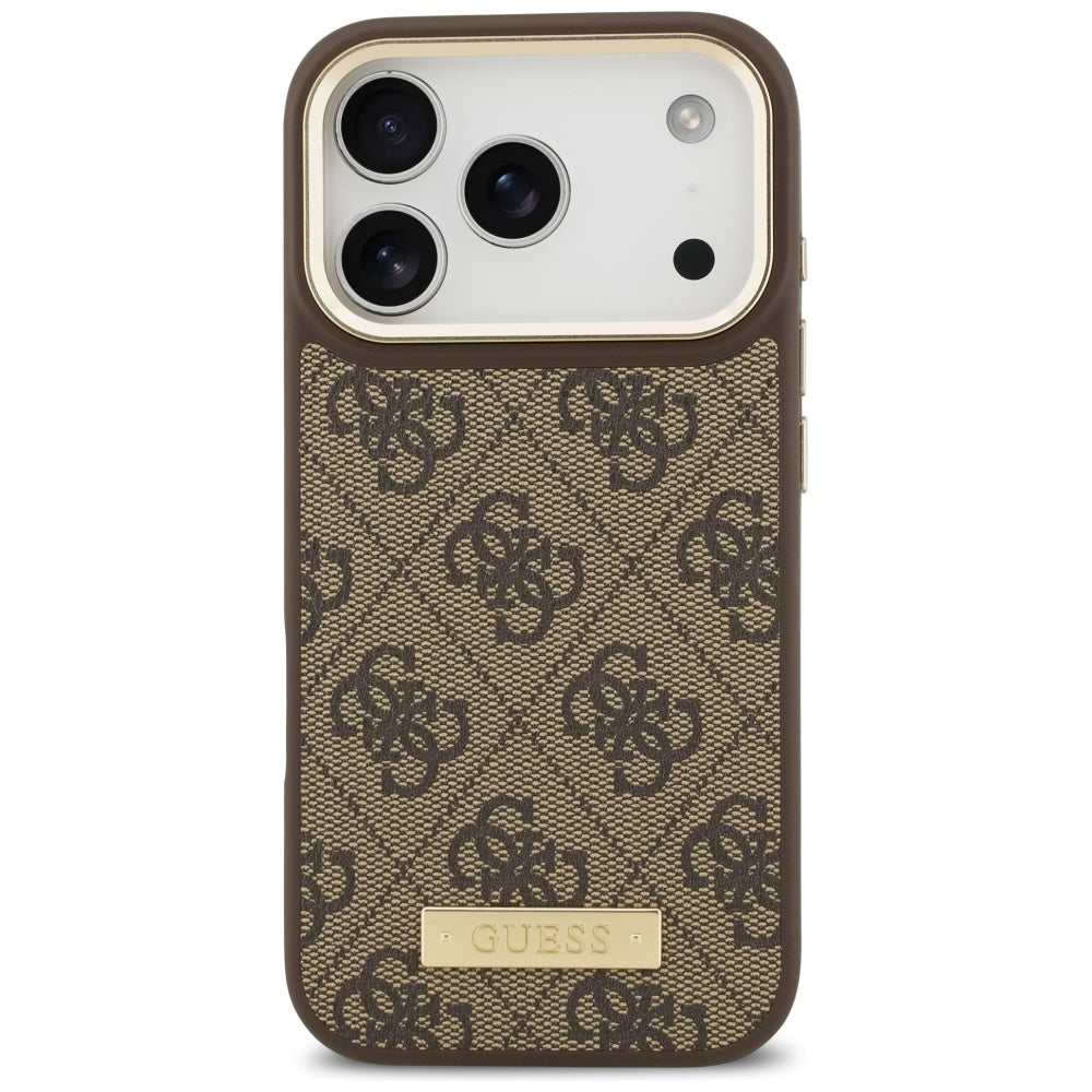 Funda MagSafe para Apple iPhone 17 Pro, Guess, 4G Logo Plate, Marrón