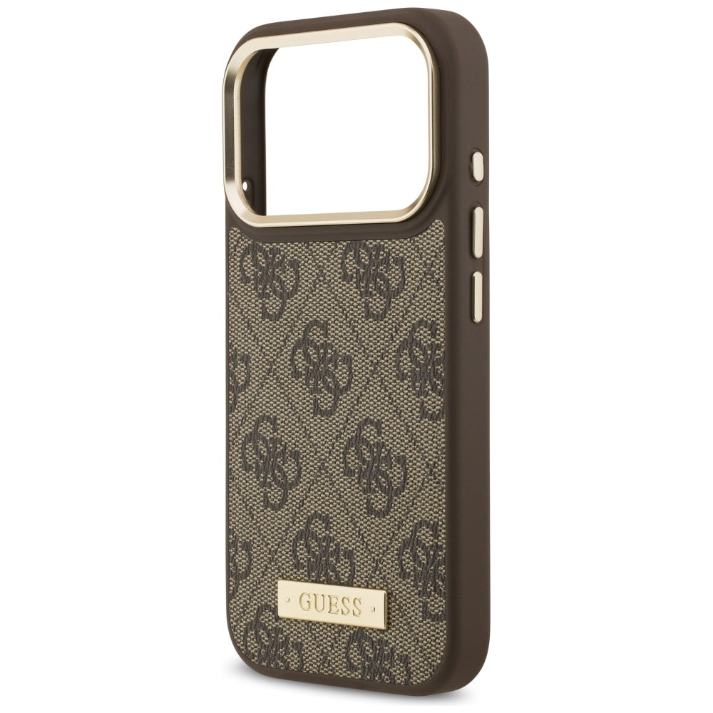 Funda MagSafe para Apple iPhone 17 Pro, Guess, 4G Logo Plate, Marrón