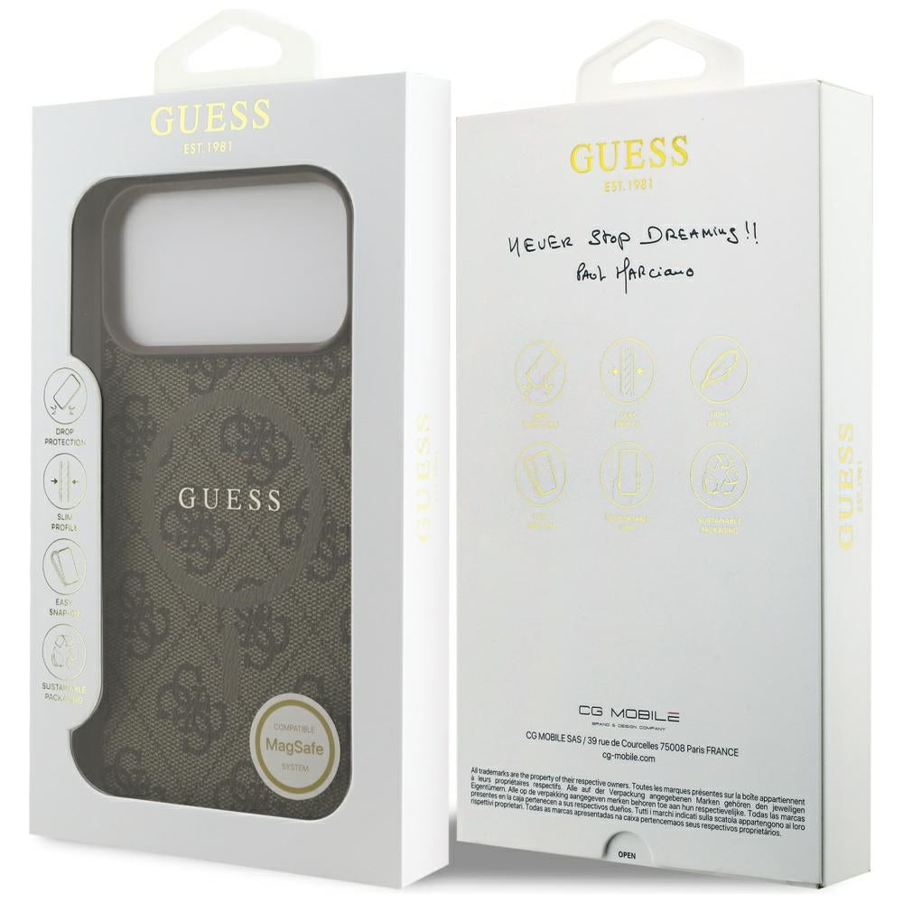 Funda MagSafe para Apple iPhone 17 Pro, Guess, 4G Ring Classic Logo, Marrón