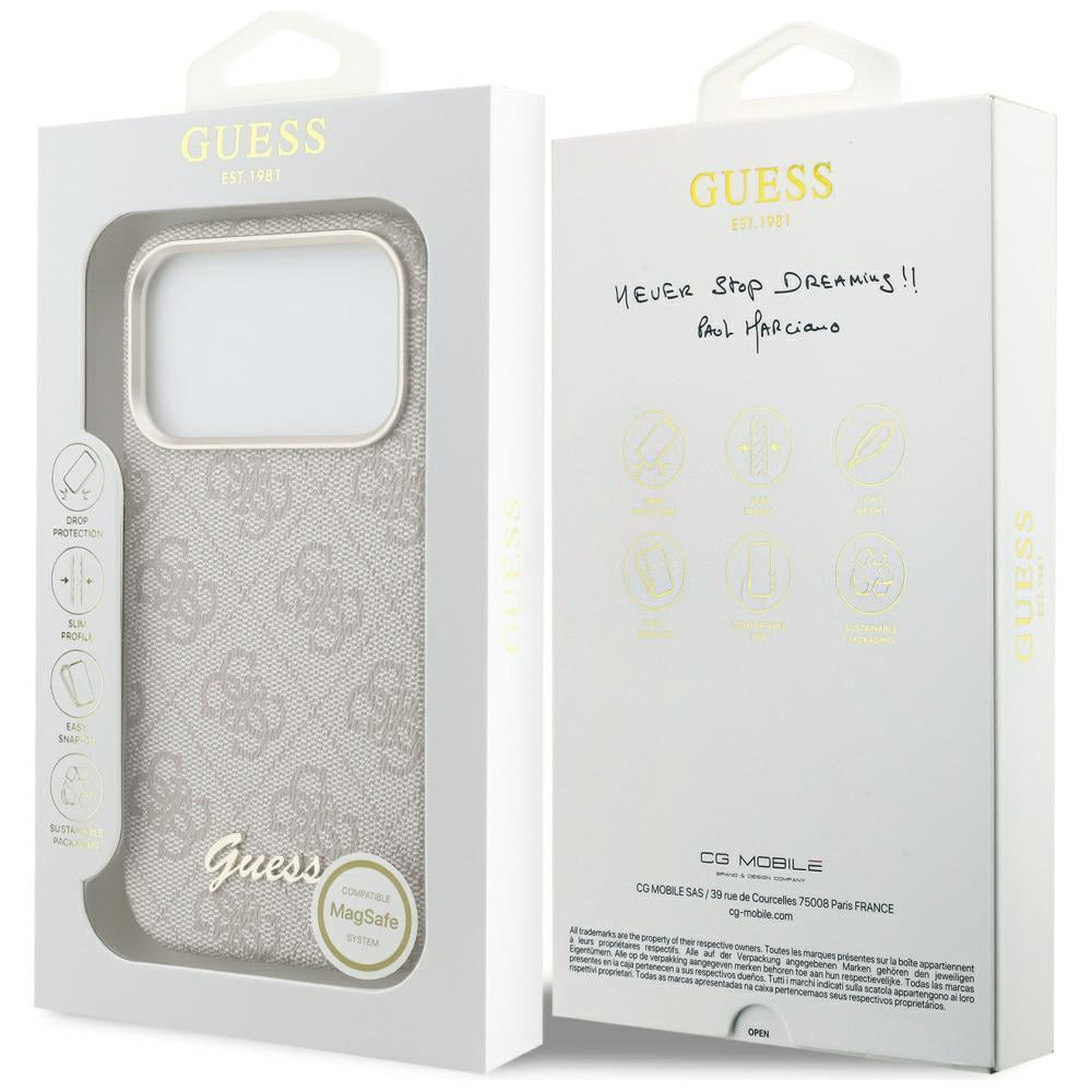 Funda MagSafe para Apple iPhone 17 Pro, Guess, 4G Script Logo, Rosa.