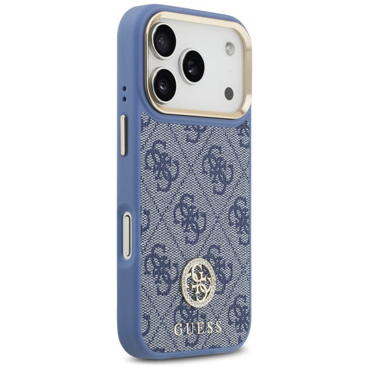 Funda MagSafe para Apple iPhone 17 Pro, Guess, 4G Strass Logo con Correa Grande, Azul