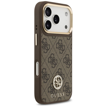 Funda MagSafe para Apple iPhone 17 Pro, Guess, 4G Strass Logo con Correa Grande, Marrón