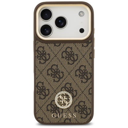 Funda MagSafe para Apple iPhone 17 Pro, Guess, 4G Strass Logo con Correa Grande, Marrón