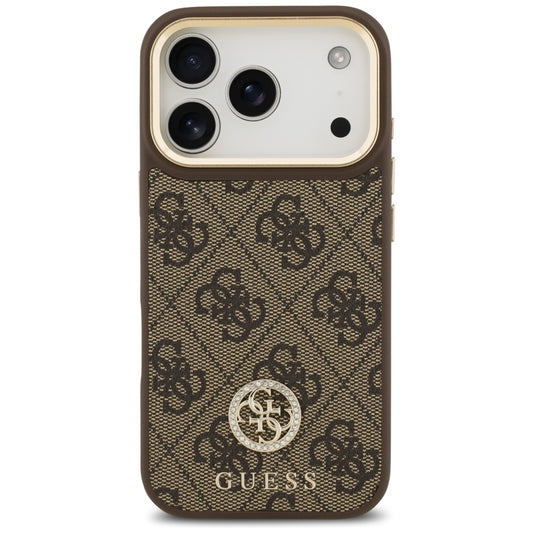 Funda MagSafe para Apple iPhone 17 Pro, Guess, 4G Strass Logo con Correa Grande, Marrón