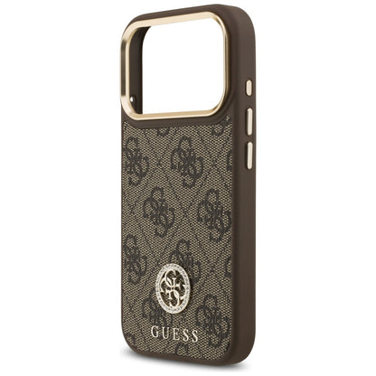 Funda MagSafe para Apple iPhone 17 Pro, Guess, 4G Strass Logo con Correa Grande, Marrón