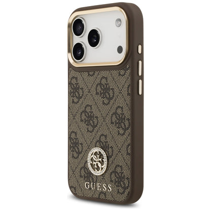 Funda MagSafe para Apple iPhone 17 Pro, Guess, 4G Strass Logo con Correa Grande, Marrón