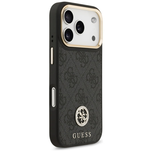 Funda MagSafe para Apple iPhone 17 Pro, Guess, 4G Strass Logo con Correa Grande, Negra