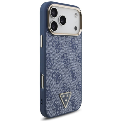 Funda MagSafe para Apple iPhone 17 Pro, Guess, Logo Triángulo 4G, Azul Dorado