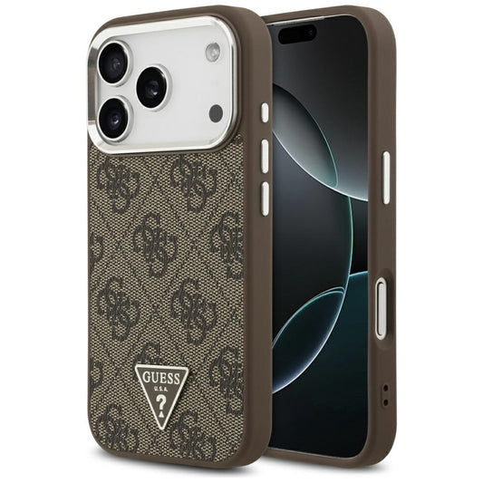 Funda MagSafe para Apple iPhone 17 Pro, Guess, Logo Triángulo 4G, Marrón Plateado.