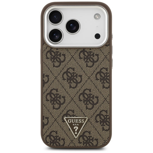 Funda MagSafe para Apple iPhone 17 Pro, Guess, Logo Triángulo 4G, Marrón Plateado.