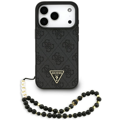 Funda MagSafe para Apple iPhone 17 Pro, Guess, Logo Triángulo 4G con Correa, Negra