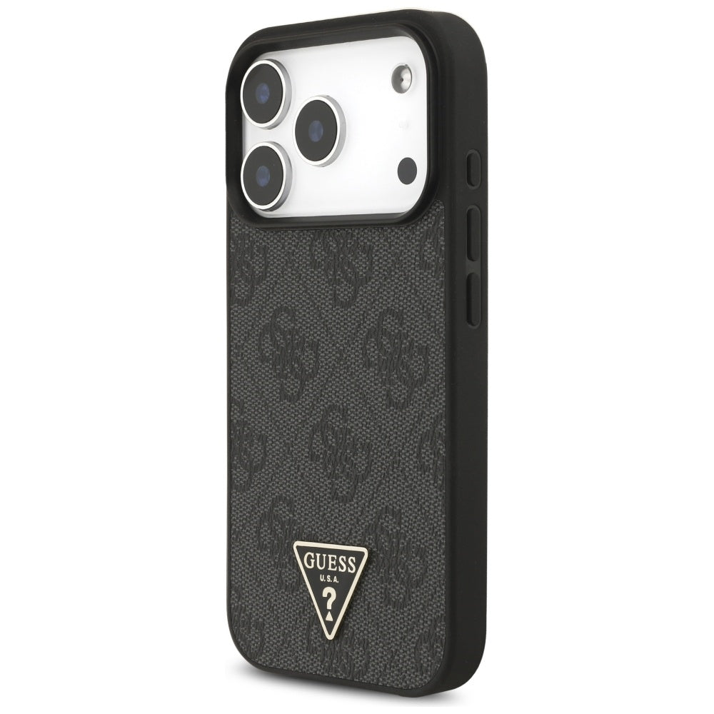 Funda MagSafe para Apple iPhone 17 Pro, Guess, Logo Triángulo 4G con Correa, Negra
