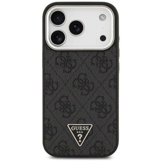 Funda MagSafe para Apple iPhone 17 Pro, Guess, Logo Triángulo 4G, Negra Plateada