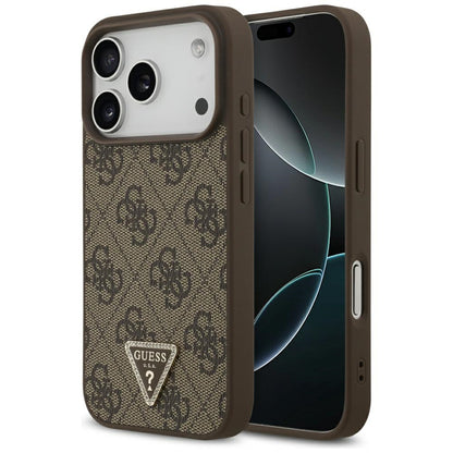 Funda MagSafe para Apple iPhone 17 Pro, Guess, 4G Triangle Strass, Marrón