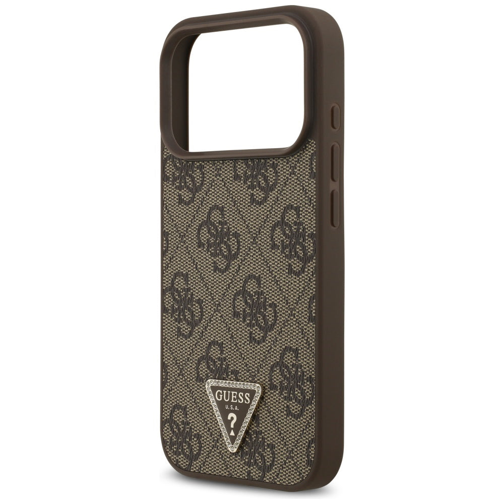 Funda MagSafe para Apple iPhone 17 Pro, Guess, 4G Triangle Strass, Marrón