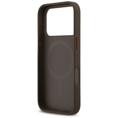 Funda MagSafe para Apple iPhone 17 Pro, Guess, 4G Triangle Strass, Marrón