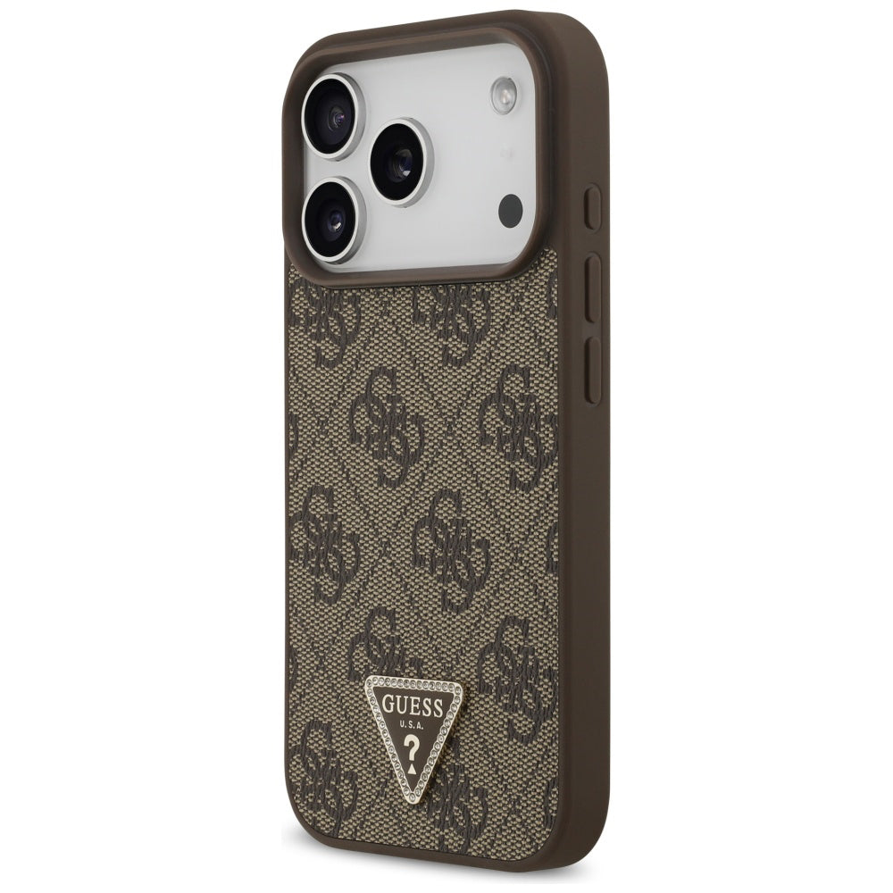Funda MagSafe para Apple iPhone 17 Pro, Guess, 4G Triangle Strass, Marrón
