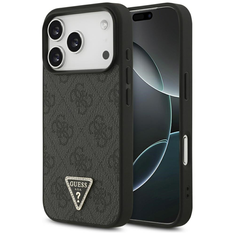 Funda MagSafe para Apple iPhone 17 Pro, Guess, 4G Triangle Strass, Negra