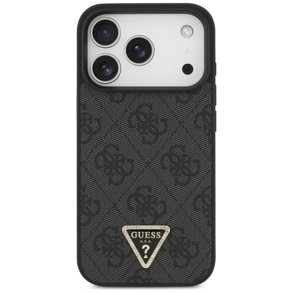 Funda MagSafe para Apple iPhone 17 Pro, Guess, 4G Triangle Strass, Negra