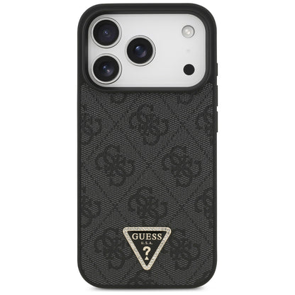 Funda MagSafe para Apple iPhone 17 Pro, Guess, 4G Triangle Strass, Negra