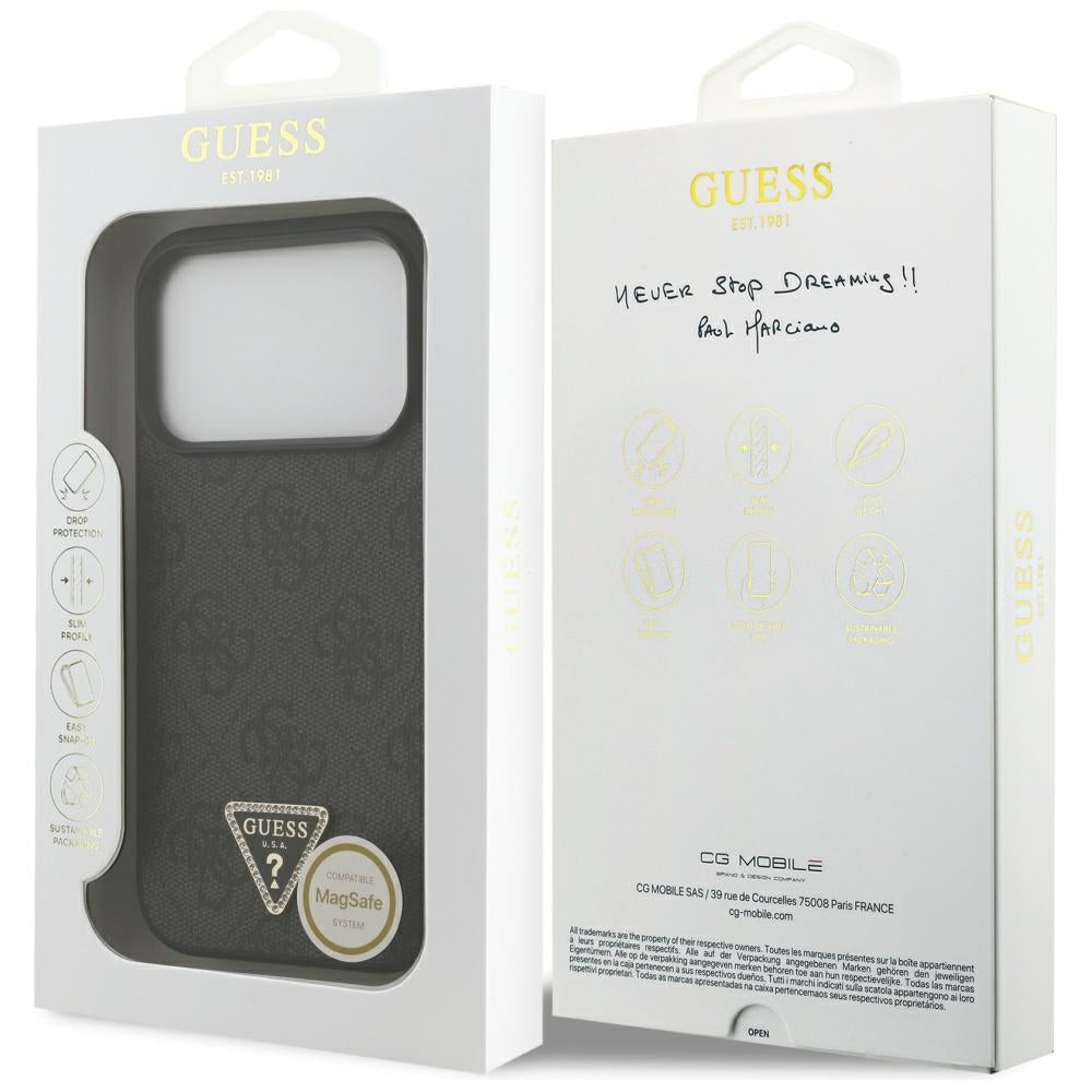 Funda MagSafe para Apple iPhone 17 Pro, Guess, 4G Triangle Strass, Negra