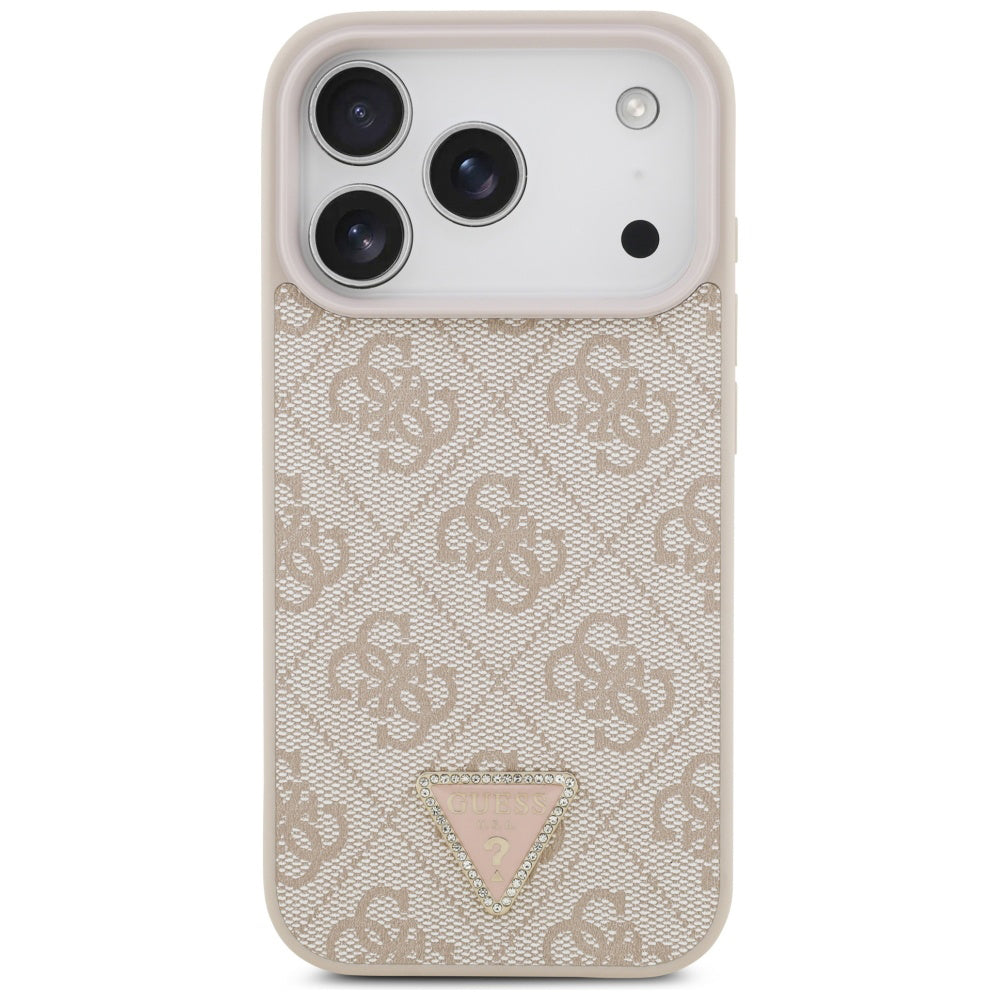 Funda MagSafe para Apple iPhone 17 Pro, Guess, 4G Triangle Strass, Rosa.
