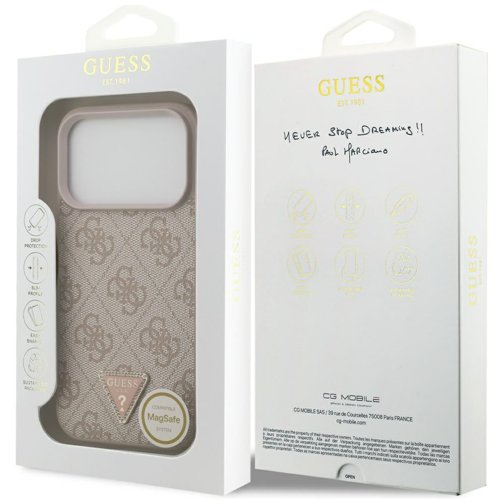 Funda MagSafe para Apple iPhone 17 Pro, Guess, 4G Triangle Strass, Rosa.