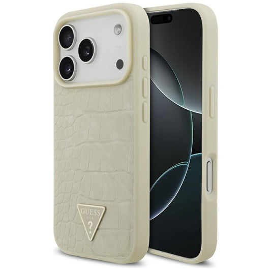Funda MagSafe para Apple iPhone 17 Pro, Guess, Croco Triangle Logo, Dorada