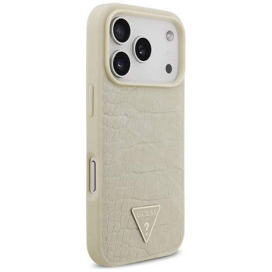 Funda MagSafe para Apple iPhone 17 Pro, Guess, Croco Triangle Logo, Dorada