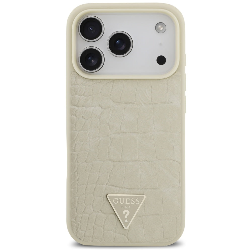 Funda MagSafe para Apple iPhone 17 Pro, Guess, Croco Triangle Logo, Dorada