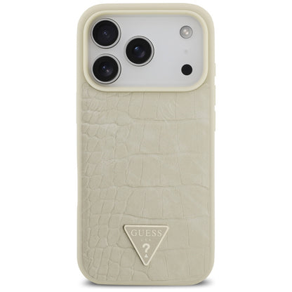 Funda MagSafe para Apple iPhone 17 Pro, Guess, Croco Triangle Logo, Dorada