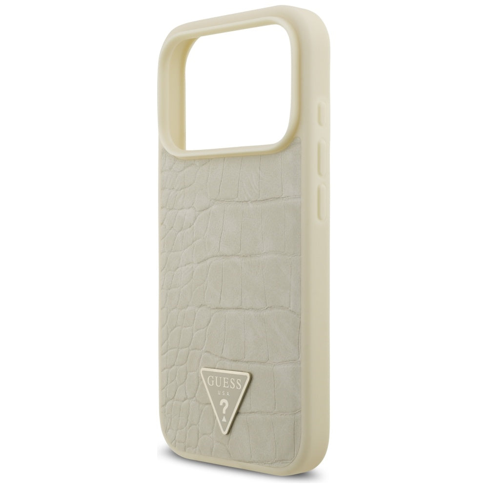 Funda MagSafe para Apple iPhone 17 Pro, Guess, Croco Triangle Logo, Dorada