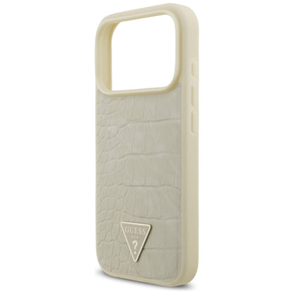 Funda MagSafe para Apple iPhone 17 Pro, Guess, Croco Triangle Logo, Dorada