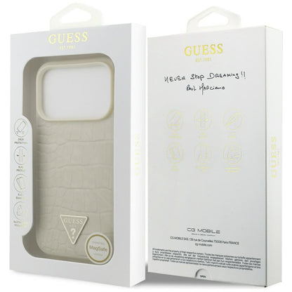 Funda MagSafe para Apple iPhone 17 Pro, Guess, Croco Triangle Logo, Dorada